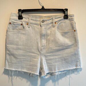 Levi Light Wash High Rise Shorts with Raw Hem Size 30